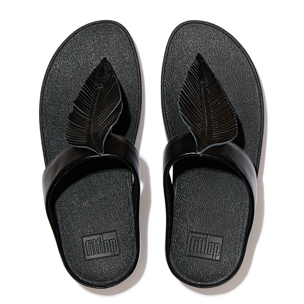 Fitflop Womens Sandals Black - Fino Feather Metallic Toe-post - 42CQYDRJE